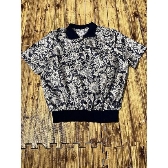 Vintage Lauren Lee Blue And White Floral Womens Blouse Padded Shoulders Size 14 - Picture 2 of 10